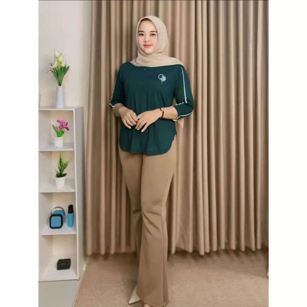 Almashyra Blouse Lengan 7/8 Atasan Wanita Kekinian l Kaos Atasan Wanita l 001