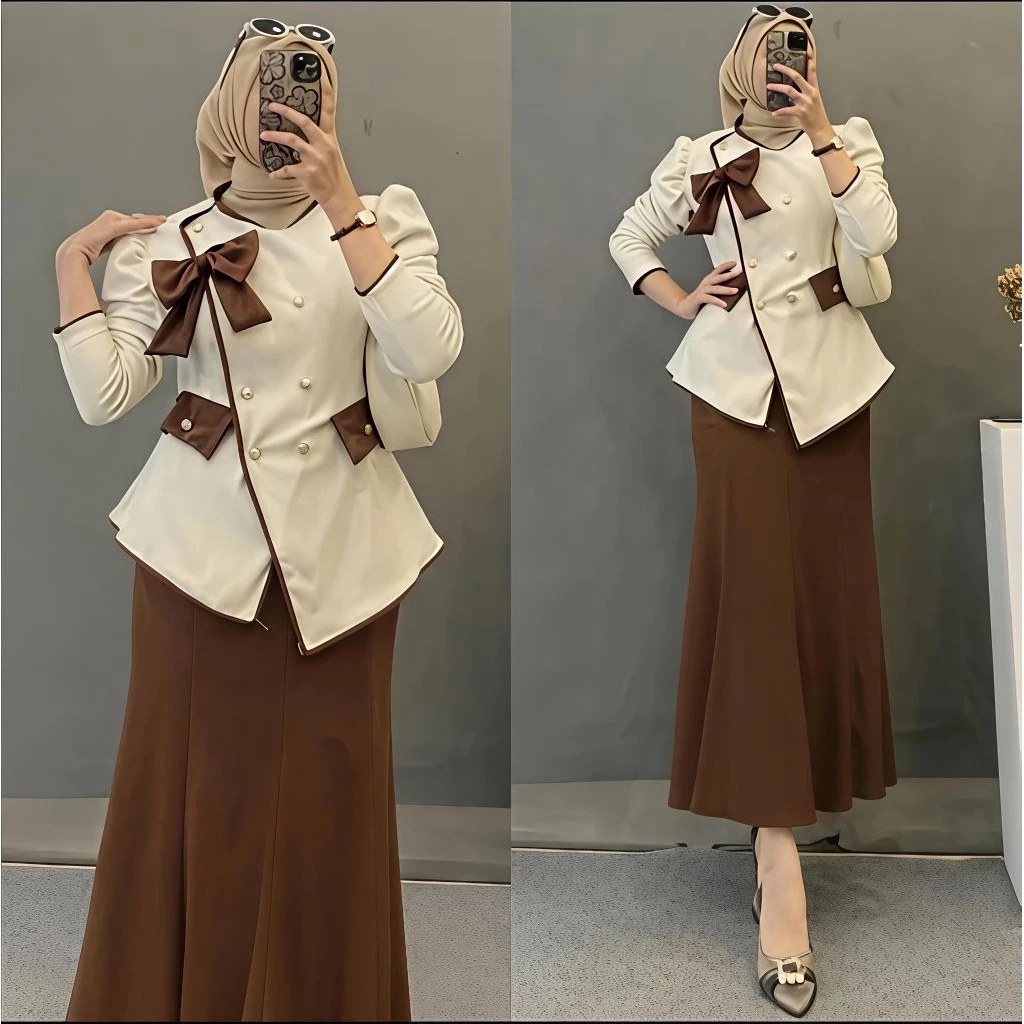 MISCHA SET ONE SET KOREAN LOOK ONE SET ROK KNIT SNOWY JUNBO SETELAN ROK KNIT Setelan Wanita - Image 2