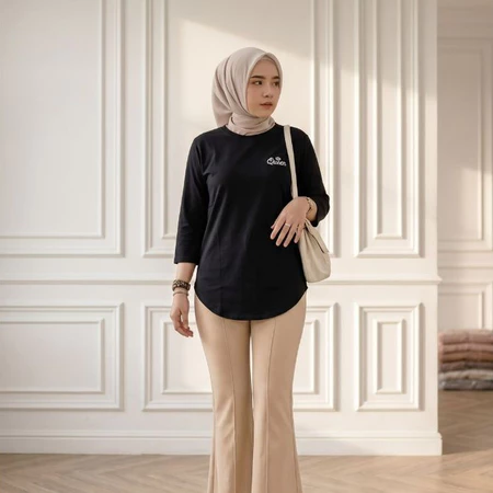 Queentara Blouse Lengan 7/8 Bordir | Atasan Wanita Kekinian | Kaos Atasan Wanita | #333